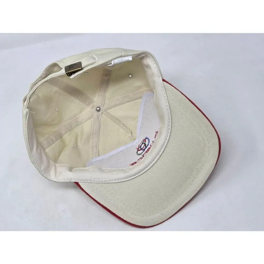 ALLIANCE PIPELINE CREAM RED SUEDE BASEBALL HAT CAP STRAPBACK NATURAL GAS